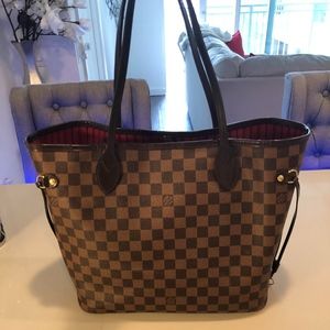 Louis Vuitton Neverfull Damier Brown Leather Tote